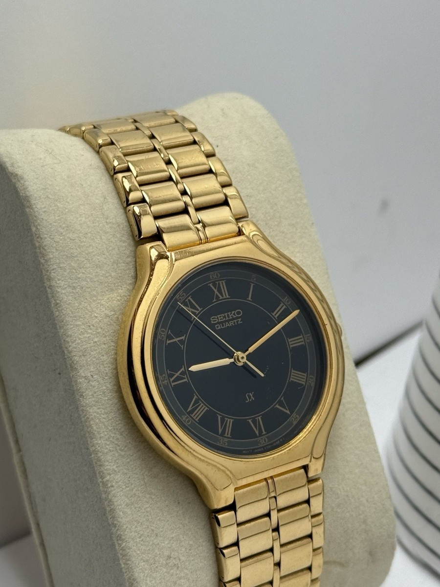 Seiko SX V701-6J60 Rare Vintage Men Watch Roman Numeral Black Dial