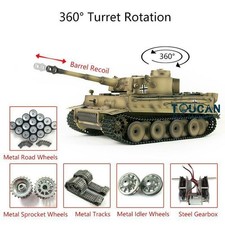 Henglong 1:16 7.0 Tiger I RTR Infrared RC Tank 3818 Barrel Recoil Metal Wheels