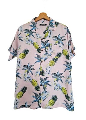 Herren Hawaiihemd rosa bedruckt gelbe Ananas - Slim Fit - GL BOUTIK