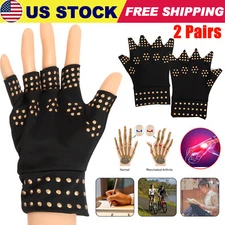 2 Pairs Copper Arthritis Compression Gloves Hand Support Wrist Joint Pain Relief