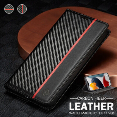 Hülle iPhone 17 16 15 14 13 PRO MAX PLUS Carbon Leder Handy Tasche Schutz Wallet