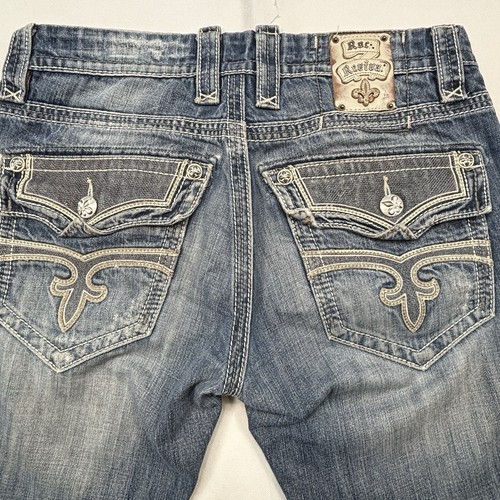 Rock Revival Leon Boot Jeans Men 33x33 Flap Pockets Buckle Distressed Cowboy - Picture 14 of 20