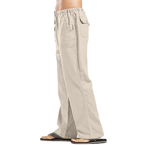 Herren Baumwolle Leinen lose Hose Freizeit Kordelzug Strand Yoga Baggy lange Hose - Bild 25 von 69