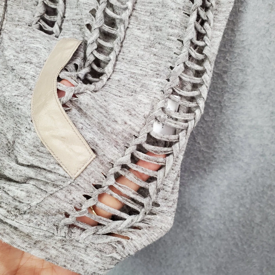 Miss Me Women Sweater M Gray Silk Cardigan Boho 3/4 Sleeve Open Back Kitschy Foto 2 de 4