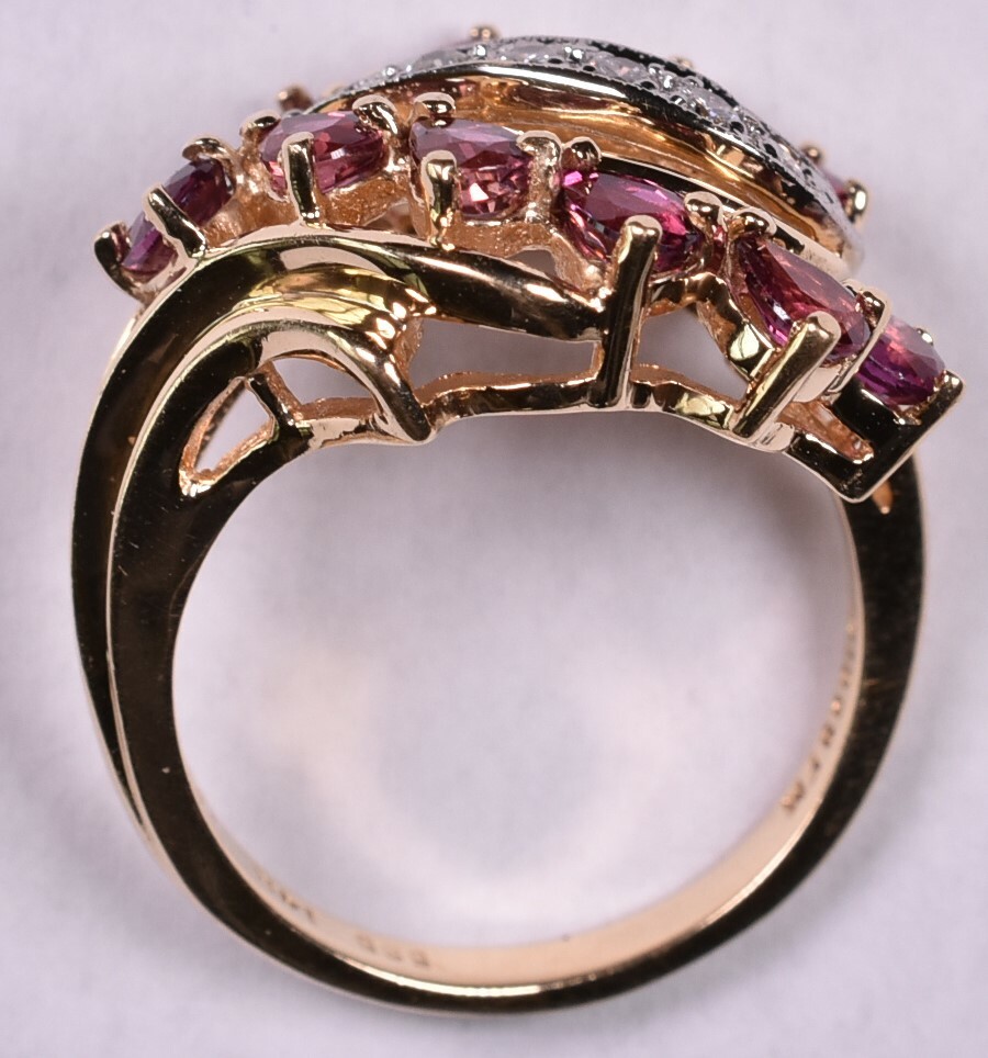 Bold 14k Solid Yellow Gold Ruby Diamond Ring Size… - image 4