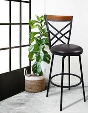 eHemco Swivel Metal Barstool with Double X Back Faux Leather Seat Collectible 