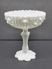 VINTAGE FENTON ROSE MILK GLASS TALL ROUND COMPOTE PEDESTAL CANDY DISH
