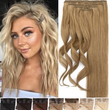 Thick Double Weft Clip In Remy Human Hair Extensions Full Head Wavy Straight 18"