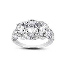 3.42ct H/SI2 Round Natural Certified Diamonds 14kw Gold Halo Three-Stone Ring