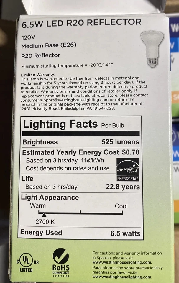 6 Pk Led Westinghouse Lighting 53050 6.5 Watt (50) R20 Flood Dimmable Soft White - Image 3 of 3