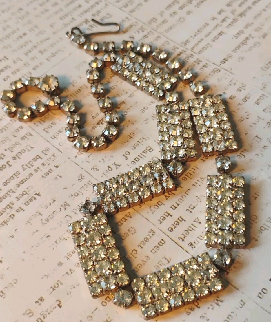 Vintage Clear RHINESTONE Rectangular Panel Link C… - image 8