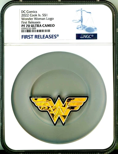 2022 Cook Islands S$1 DC Comics Wonder Woman Logo FR NGC PF70 UC Box COA OGP