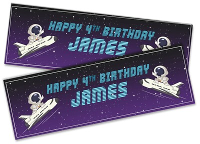 Personalized Space Theme Birthday Photo Banners - 2 Pack, 800mm Length, Customizable