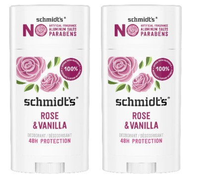 Schmidts Aluminum Free Natural Deodorant, Rose & Vanilla, 2.65 oz (2 Pack)
