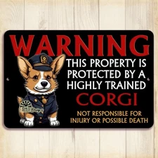 Corgi Security Sign Warning Property Protected guard outdoor funny metal tin