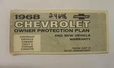 1968 CHEVROLET OWNERS PROTECTION PLAN/NEW VEHICLE WARRANTY *GOOD CONDITION*