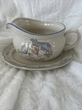 Vintage Gravy Boat Plate International China Heartland Stoneware Japan Farm Cow