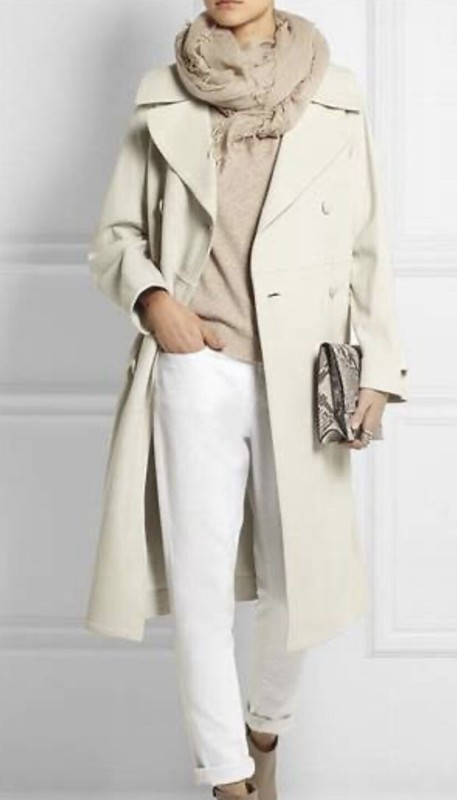 Donna Karan New York Collection White Leather Belted Coat M