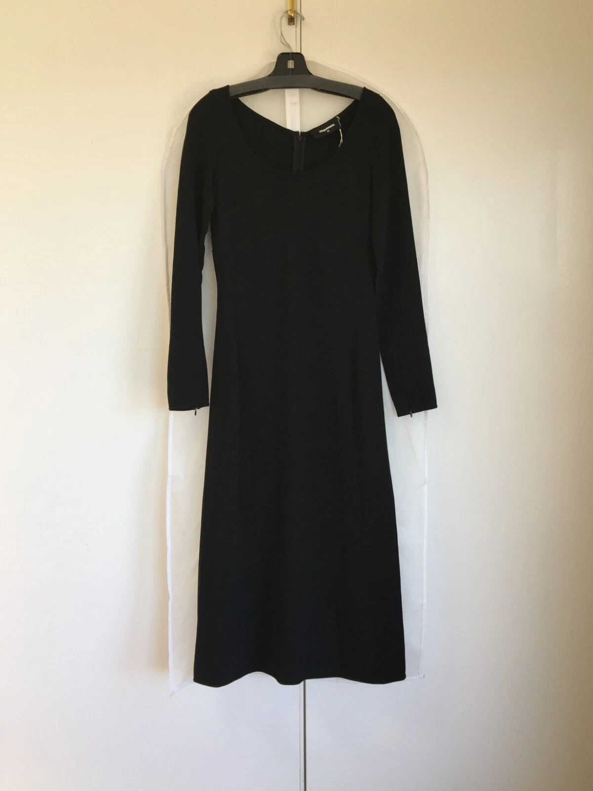 DSQUARED2 Abito midi nero manica lunga DSQRED2 nuovo con etichette 8U.S. 44 IT Made in Italy prezzo al dettaglio consigliato $750