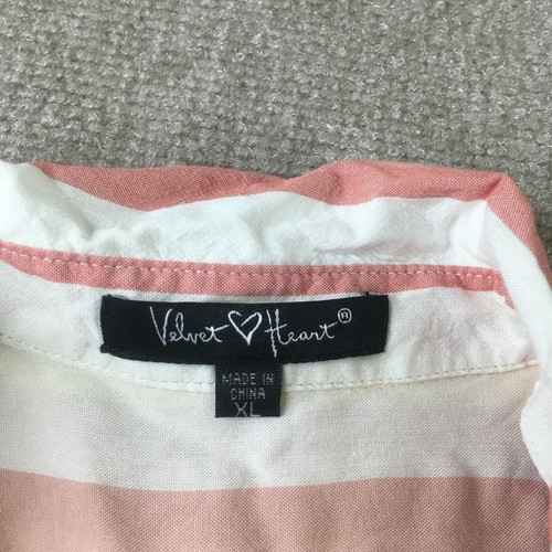 Velvet Heart ShirtsWomens Extra Large Blue White Pink Y2K Flowy Striped high low - Picture 8 of 8