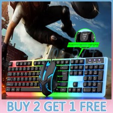 Gaming Keyboard Mouse Set USB Rainbow RGB LED Wired For PC Laptop PS5 One