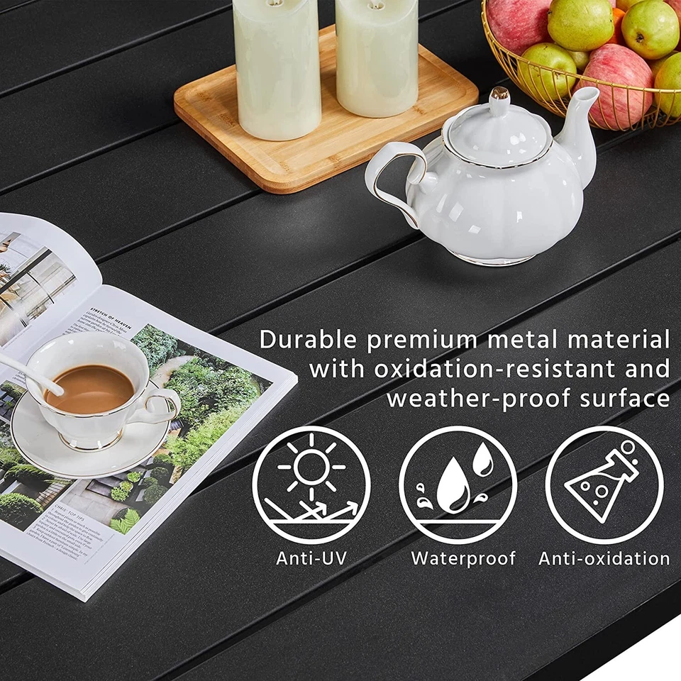 60" Outdoor Dining Table Metal Rectangular Patio Dining Table with Umbrella Hole - Image 3 of 4