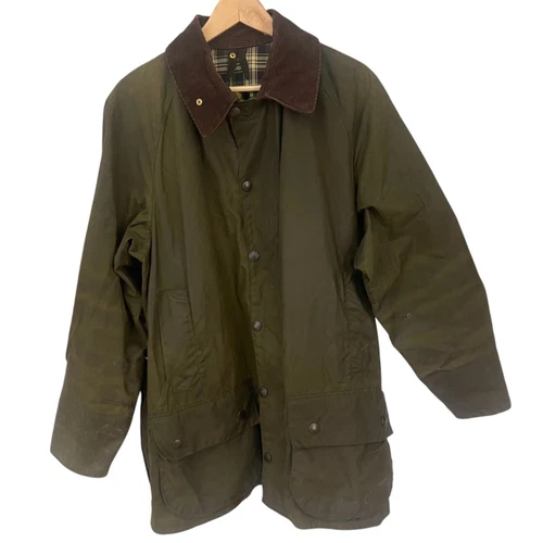 Vintage Barbour Beaufort Jacket A150 Size C42/107CM Green Wax Outdoor Distressed