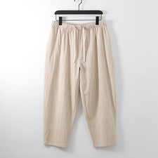 Mens Linen 9 Point Pants Chinese Elastic Waist Cotton Casual Thin Beach Trousers