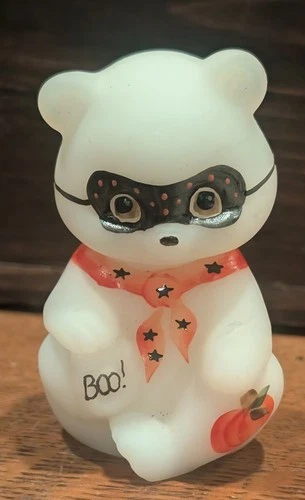 Vintage Fenton Glass Halloween Boo Bear Figurine Hand-painted + Signed