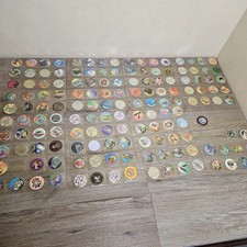 Vintage 1990s Mix Lot of 150 Pogs and 1 Metal Slammers Plus Binder Sleeves