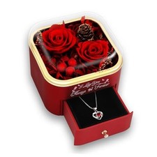 Preserved Rose Gift Box with Necklace, Valentine  s Day Gift for Her, red