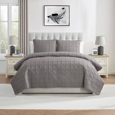 VCNY 3pc King Square Diamond Pinsonic Quilt Set Dark Gray: