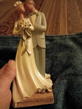 Bride Groom Wedding Cake Topper Figurine Resin Hand Painted Ivory/Gray MAN08