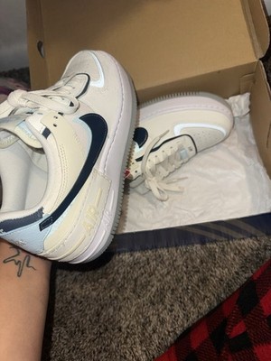 Nike Air Force 1 White Navy Beige Low Top Athletic Sneakers Lace Up Unisex