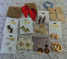 LARGE LOT OF NEW PIERCED EARRINGS  3 CHARLOTTE RUSSE DANGLES AND HOOPS