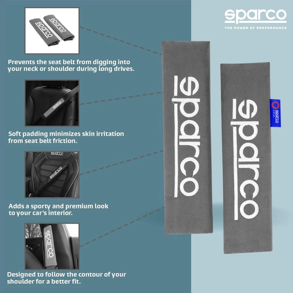 SPARCO CAR SEAT BELT PADS – GREY SHOULDER STRAP COVERS, SET - Image 2 of 4