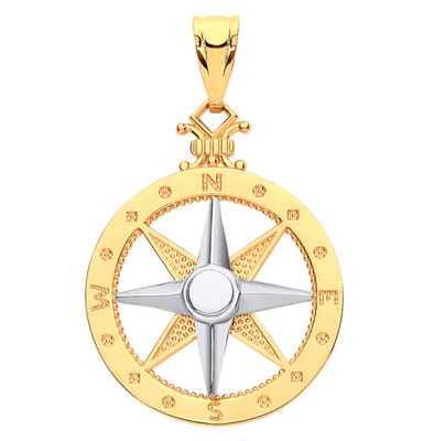 9ct Yellow/White Gold Compass Pendant Fully Hallmarked Free Shipping