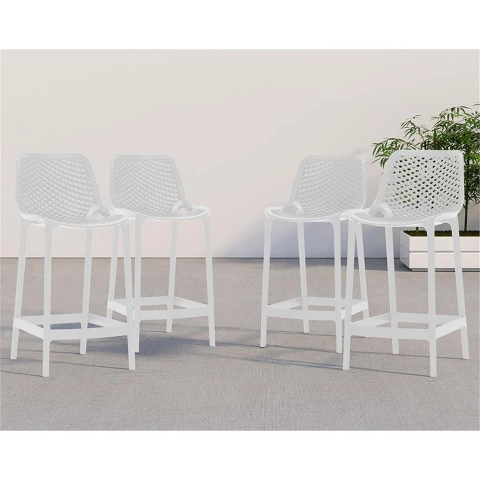 Meridian Furniture Mykonos White Outdoor Patio Stool (Set of 4) - Image 2 of 4