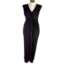 Tahari Dress Women 10 Black Knot Front Sleeveless Tiered Ruffle Maxi LBD