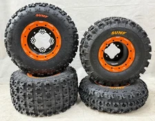 DWT G3 Black Orange Beadlock Wheels Sunf A027 Tires Suzuki LTR450 LTZ400 LTZ250
