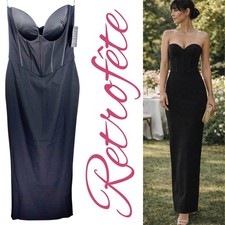 Retrofête Luna Corset Black Strapless Gown Boned Bustier Bombshell Dress Size L