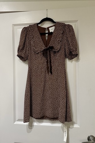 Reformation Kaylia Dress in Choco Dot Bow Tie Neck Size 4 W/TAGS NEW!