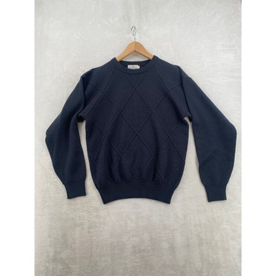 Neiman Marcus Sweater Mens Medium Black Merino Wool Diamond Knit Vintage M