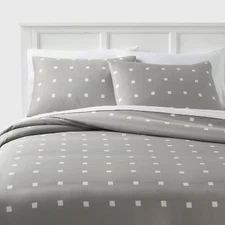Full/Queen Printed Easy Care Duvet Cover and Sham Set Light Gray/White Dot