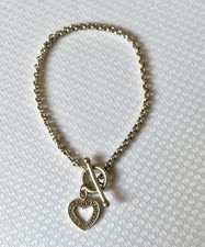 Sterling Silver 925 T Bar Heart Chain Bracelet 7.5 Inch 19 cm Round Link 7 g CZ
