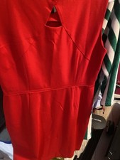 Talbots Sheath Dress Sleeveless V-Neck Keyhole Accent Red Knee Length 16P