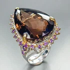 Handmade 50 ct Natural Smoky Quartz Ring 925 Sterling Silver Size 7 /R467269