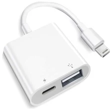 [Apple MFi Certified] Lightning to USB Camera Adapter with Charging Port, white