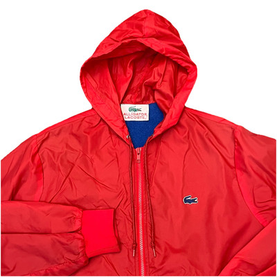 Vintage Alligator Lacoste Red Hooded Jacket Men's L Nylon Fleece