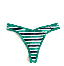 Victoria's Secret PINK Cotton Thong Panty Green Stripe